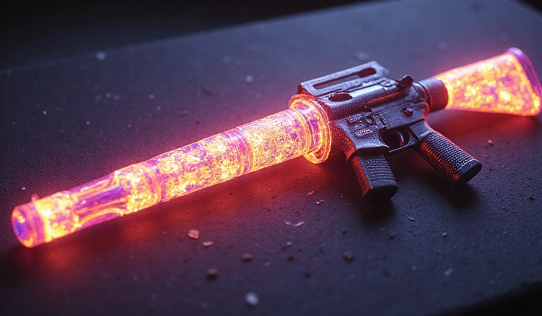 A close-up of a rare, glowing weapon skin in a game, emphasizing its exclusivity and intricate details.