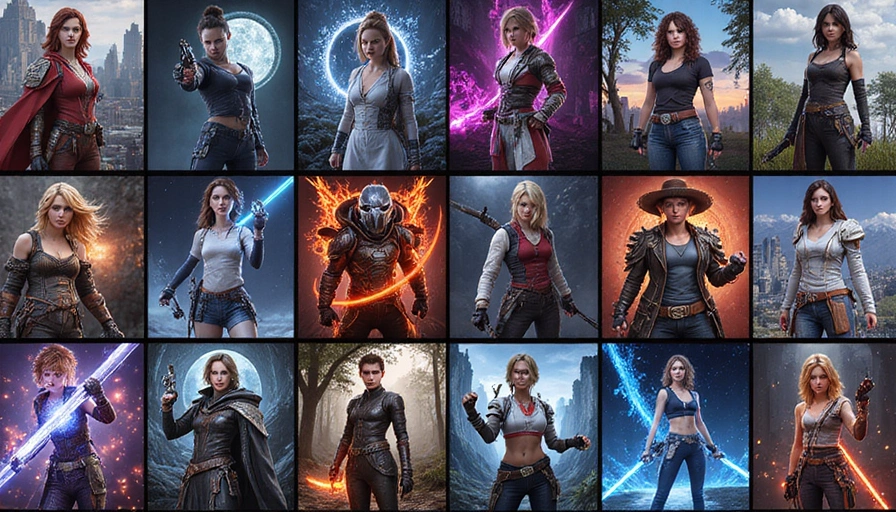 A collage of diverse gaming skins, designed by a community, showcasing creativity and variety.