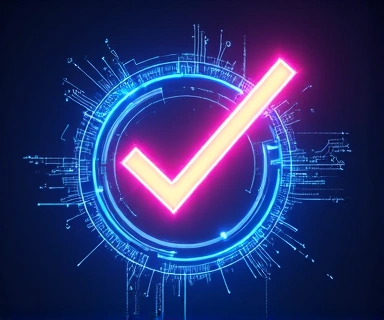 A stylized thank you graphic with a glowing checkmark and abstract digital elements.