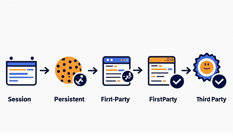 Illustration of various types of cookies and their function on a website